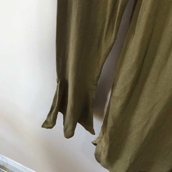 Free People Olive Green Frill Tunic Blouse Size S - Picture 5 of 8